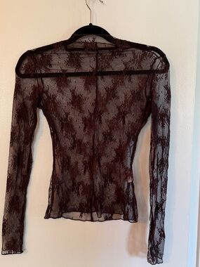 Sheer Lace Long-Sleeve Top - Brown